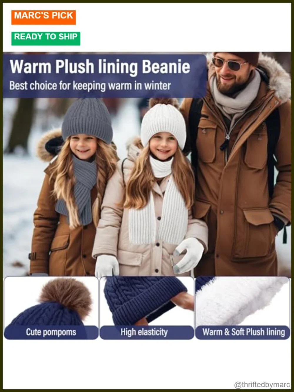 Kids Winter Accessories Set Pom Pom Beanie Hat Scarf Touchscreen Gloves 12